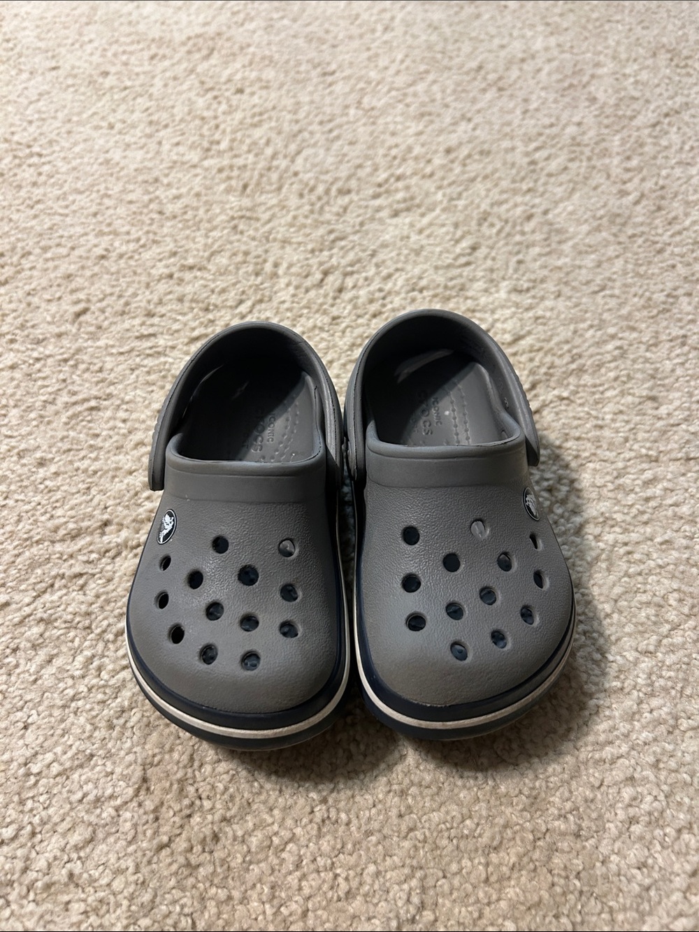 CROCS Kids' Classic Clog - Charcoal Gray with Navy Trim
